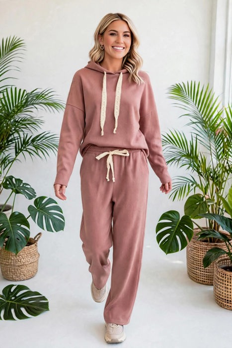 Lace & Luxe Drawstring Pullover Hoodies Corduroy Set | S-XL