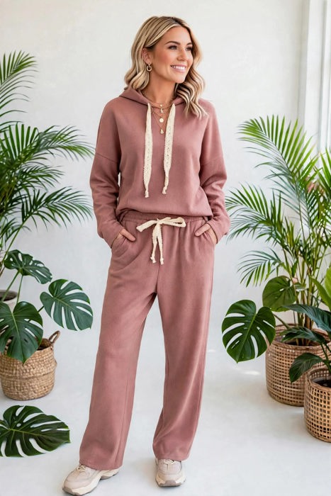 Lace & Luxe Drawstring Pullover Hoodies Corduroy Set | S-XL