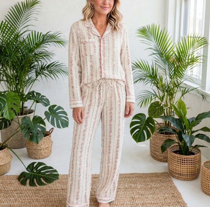 Rosy Reverie Button-Up Pajama Set | S-XL