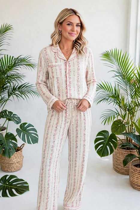 Rosy Reverie Button-Up Pajama Set | S-XL