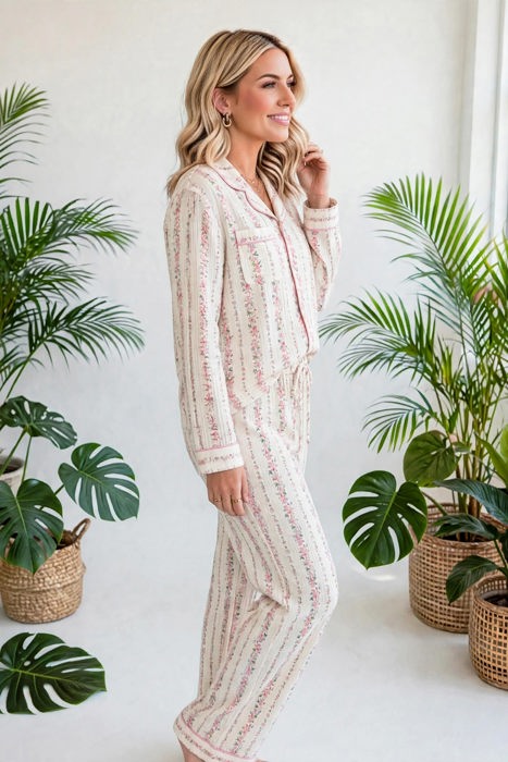 Rosy Reverie Button-Up Pajama Set | S-XL