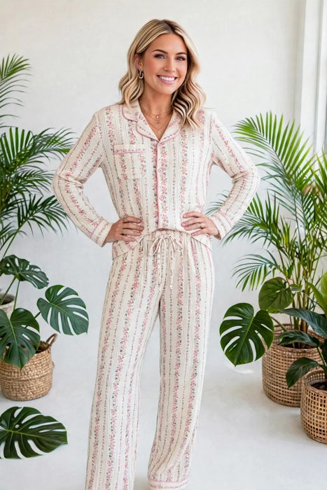 Rosy Reverie Button-Up Pajama Set | S-XL