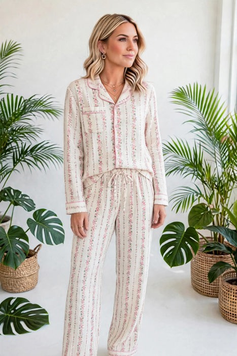 Rosy Reverie Button-Up Pajama Set | S-XL