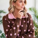  Color Pop Collared Polka Dot Sweater | S-XL