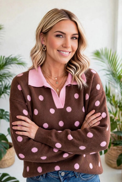 Color Pop Collared Polka Dot Sweater | S-XL