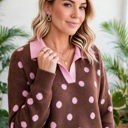  Color Pop Collared Polka Dot Sweater | S-XL