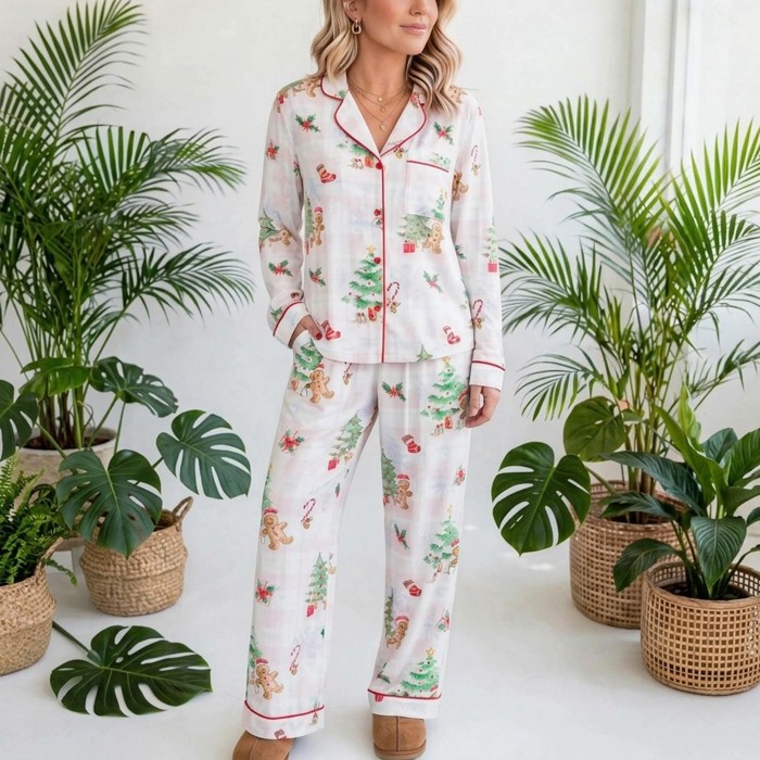 Merry Gingerbread Plaid Pajama Set | S-XL