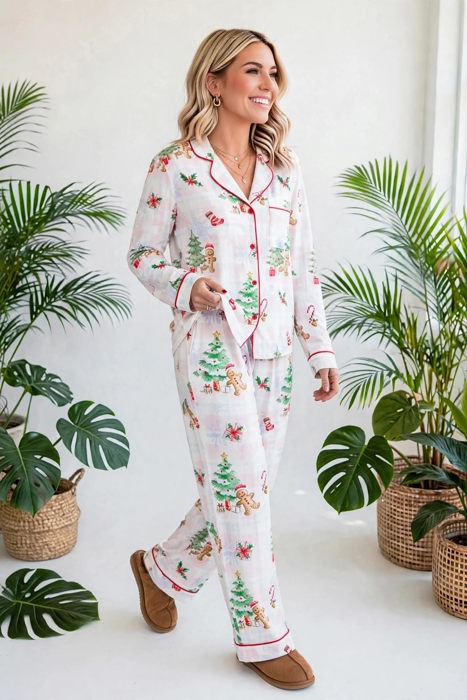 Merry Gingerbread Plaid Pajama Set | S-XL