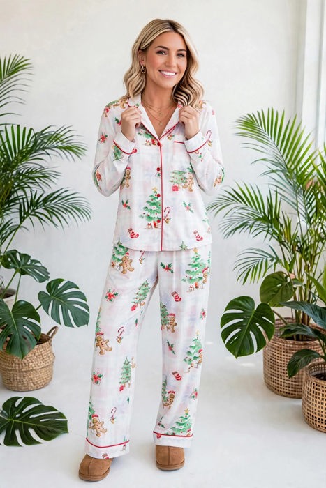 Merry Gingerbread Plaid Pajama Set | S-XL