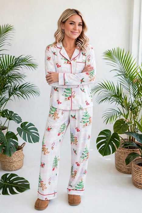 Merry Gingerbread Plaid Pajama Set | S-XL