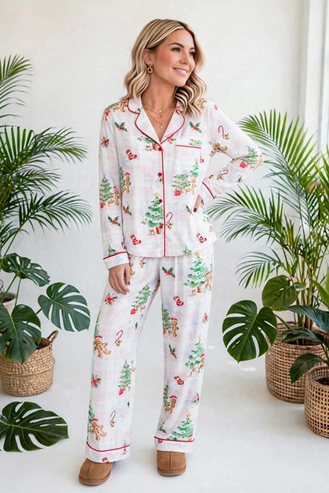 Merry Gingerbread Plaid Pajama Set | S-XL