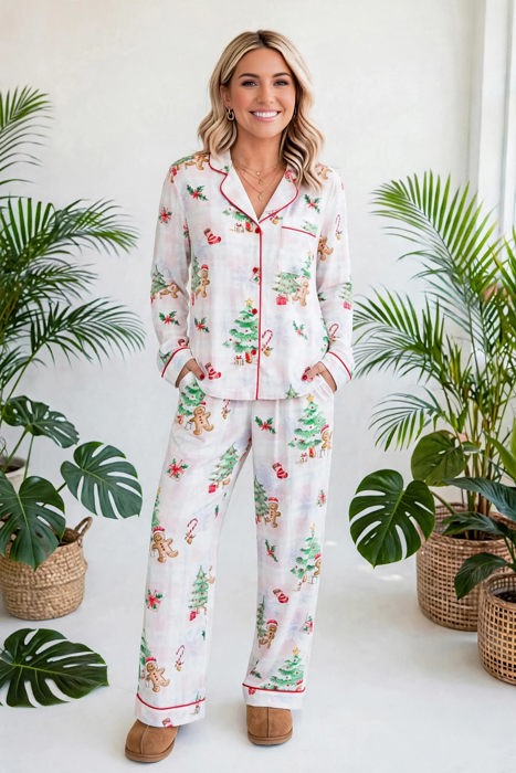 Merry Gingerbread Plaid Pajama Set | S-XL