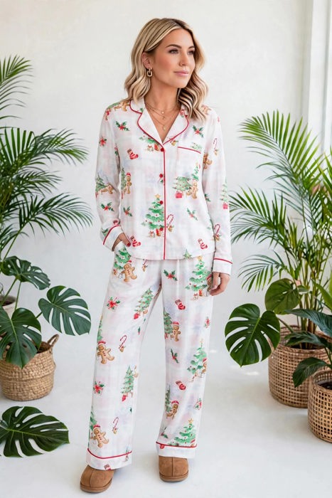 Merry Gingerbread Plaid Pajama Set | S-XL