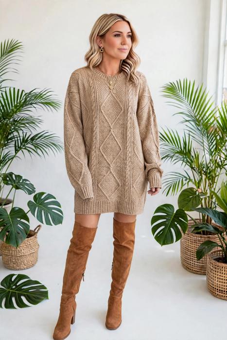 Cozy Cable Knit Sweater Dress | S-XL
