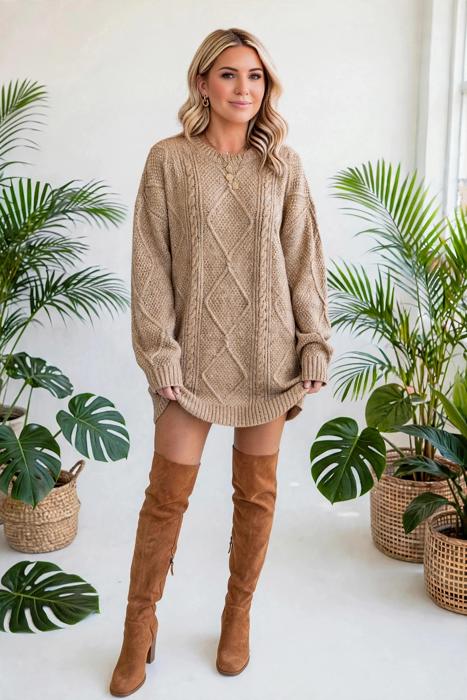 Cozy Cable Knit Sweater Dress | S-XL