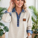  Denim Ribbed Button-Up Long Sleeve Top | S - XL