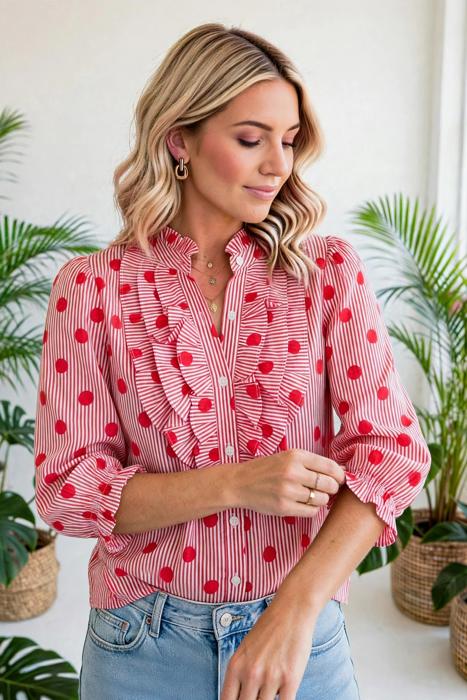 Polka & Stripe Style Shift Top | S-XL