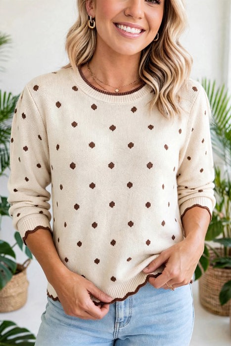 Dotty Charm Scallop Knit Sweater | S-XL