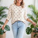  Dotty Charm Scallop Knit Sweater | S-XL