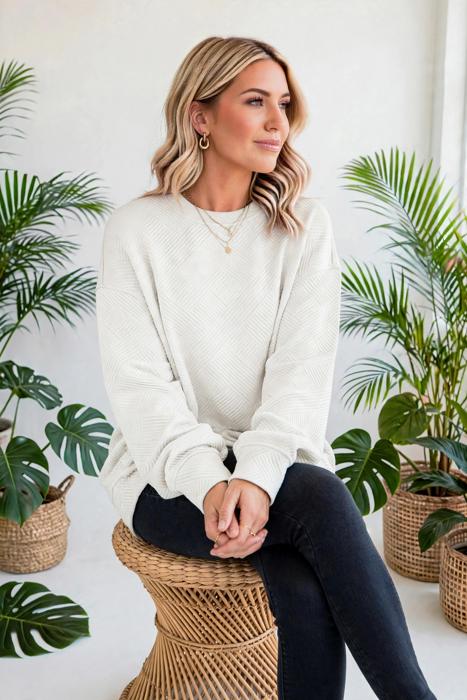 Everly Texture Drop Shoulder Pullover | S-XL