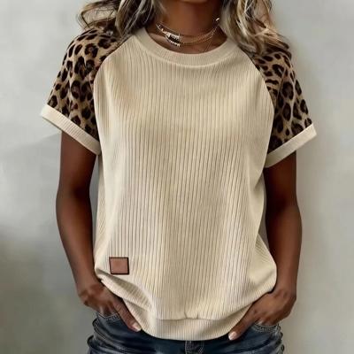 Ribbed Chic Colorblock Leopard Sleeve Tee | S-XL