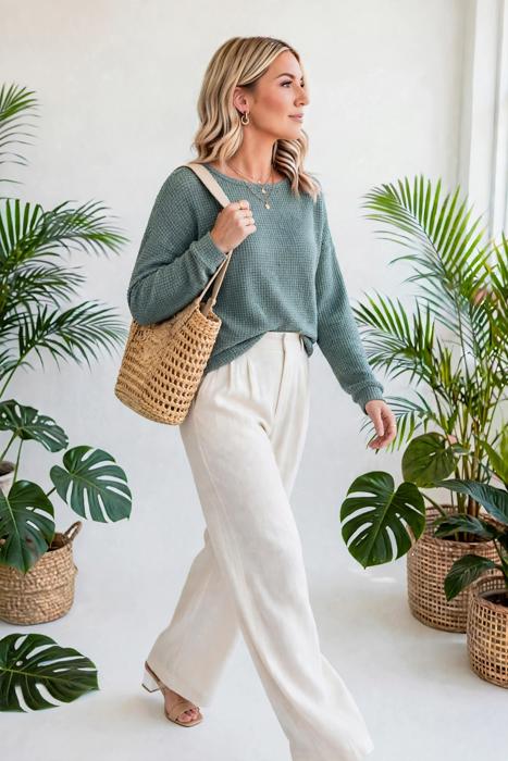 Waffle Knit Drop-Shoulder Top | S-XL