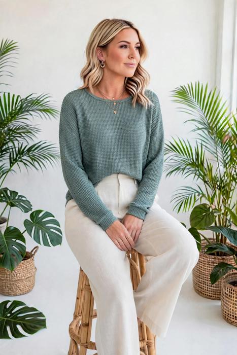 Waffle Knit Drop-Shoulder Top | S-XL
