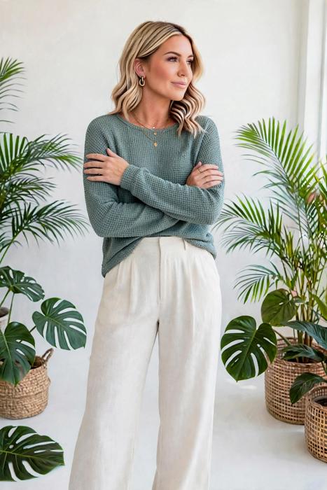 Waffle Knit Drop-Shoulder Top | S-XL