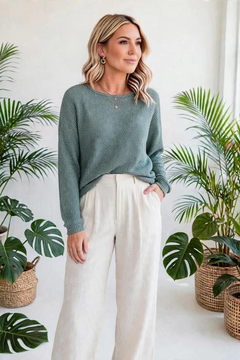 Waffle Knit Drop-Shoulder Top | S-XL