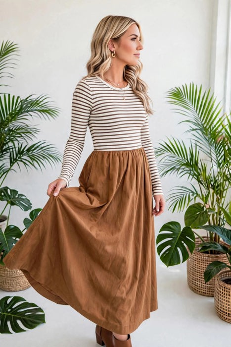 Stripe Sculpt Knit Flared Dress | S-XL