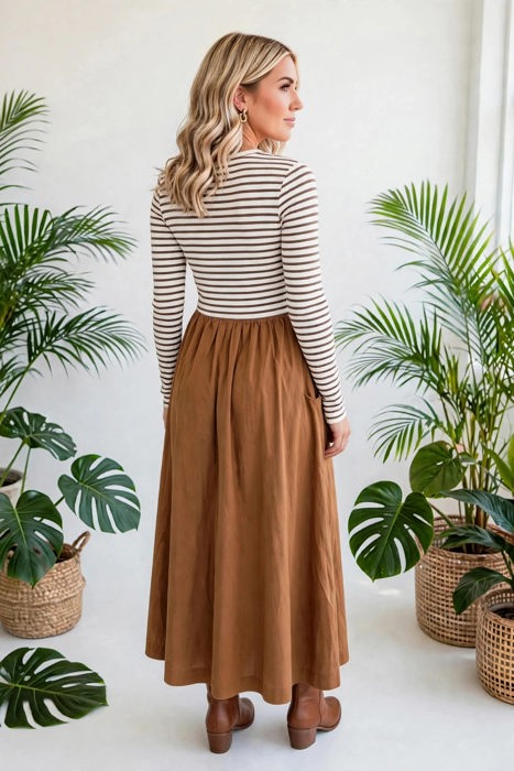 Stripe Sculpt Knit Flared Dress | S-XL