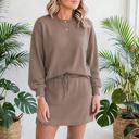  Velora Cozy Drop Shoulder Drawstring Mini Skirt Set | S-XL