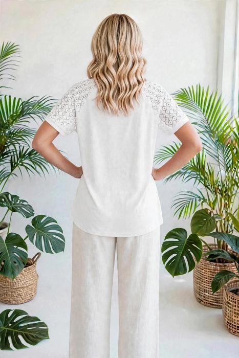 Seamed Detail Contrast Lace Raglan Sleeve Top | S-XL