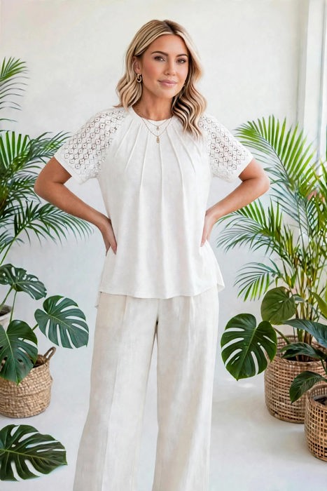 Seamed Detail Contrast Lace Raglan Sleeve Top | S-XL