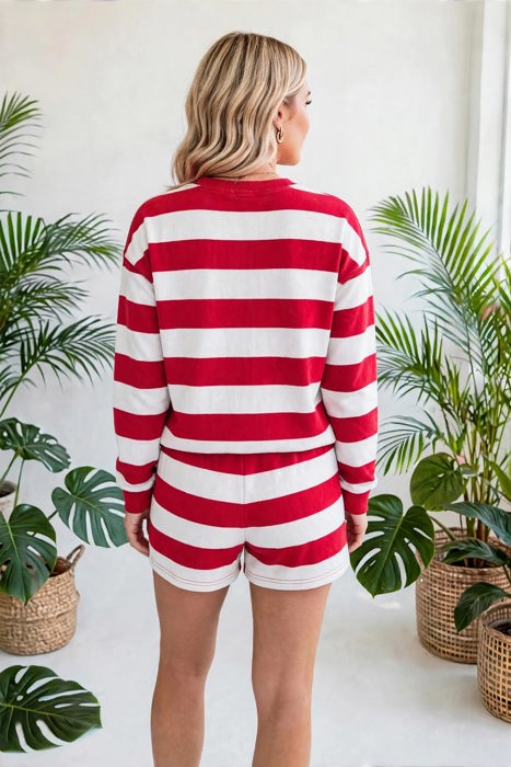 Holly Jolly Stripe Embroidery Lounge Set | S-XL