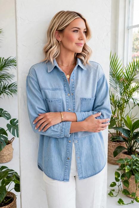 Patch & Stripe Button Down Shacket | S-XL