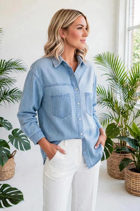 Patch & Stripe Button Down Shacket | S-XL