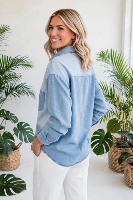 Patch & Stripe Button Down Shacket | S-XL