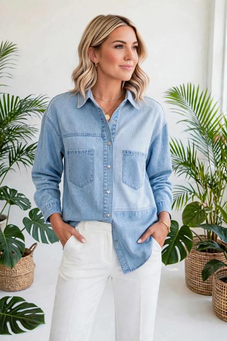 Patch & Stripe Button Down Shacket | S-XL