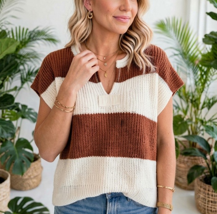 Colorwave Striped V Neck Knit Sweater | S-XL