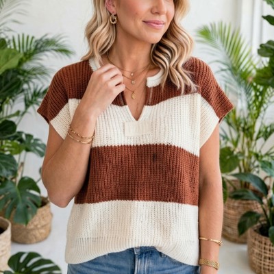 Colorwave Striped V Neck Knit Sweater | S-XL