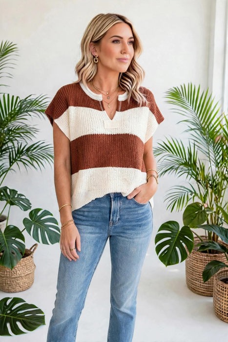 Colorwave Striped V Neck Knit Sweater | S-XL