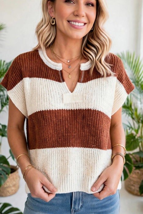 Colorwave Striped V Neck Knit Sweater | S-XL
