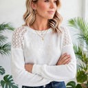  Textured Lace Sleeve Pullover | S-2XL