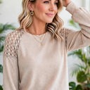  Textured Lace Sleeve Pullover | S-2XL