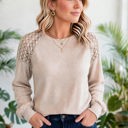  Textured Lace Sleeve Pullover | S-2XL