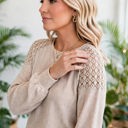  Textured Lace Sleeve Pullover | S-2XL