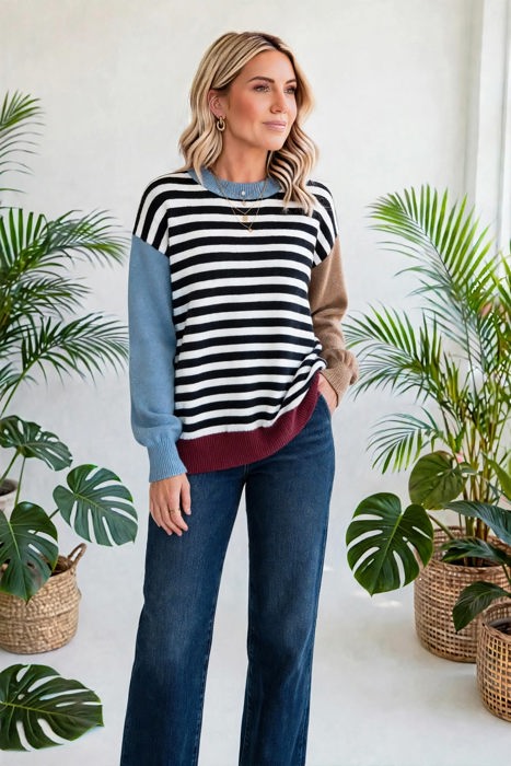 Statement Stripe Chic Colorblock Sweater | S-XL