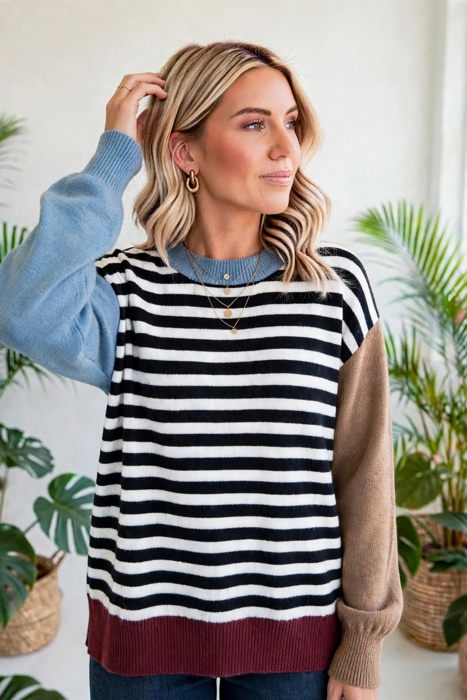 Statement Stripe Chic Colorblock Sweater | S-XL