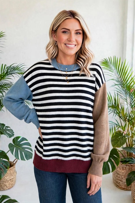 Statement Stripe Chic Colorblock Sweater | S-XL